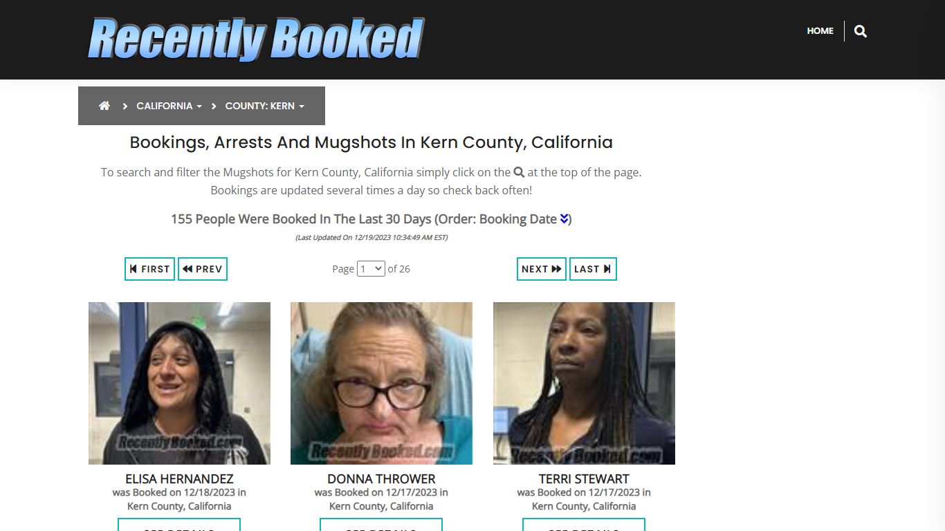 Recent bookings, Arrests, Mugshots in Kern County, California